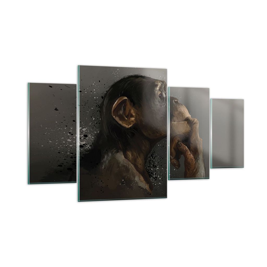 Bilder auf glas - 4 Teile - Schimpanse Porträt Grafik - 160x90cm - Glasbilder - Wandbilder - Bilder - zum Aufhängen bereit - Wanddekoration aus G...