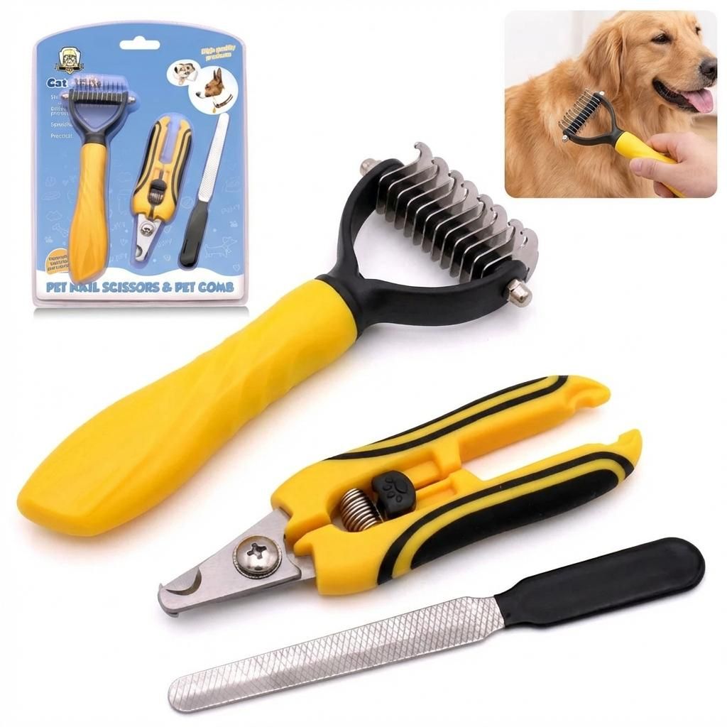 3-in-1 Tierpflege-Set: Entfilzungskamm, Krallenschere & Produktbild 