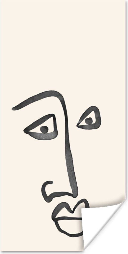 MuchoWow Poster Gesicht - Augen - Strichzeichnung 40x80 cm - Dekoration