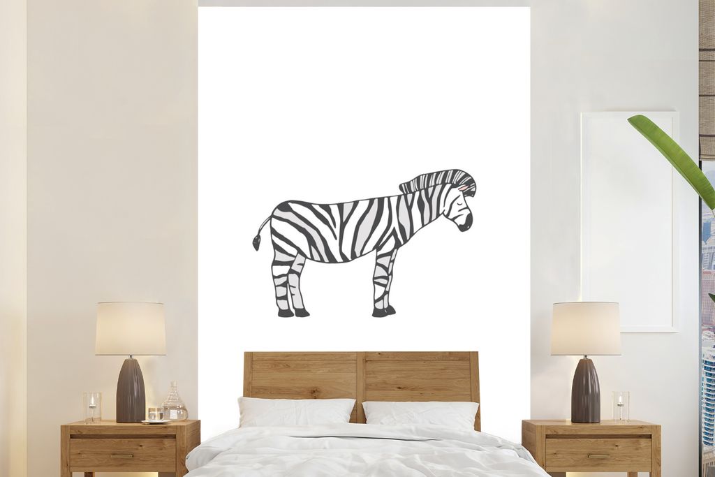 MuchoWow Fototapete für Wohnzimmer oder Schlafzimmer Wandtapete Vinyl Motivtapete Zebra - Kinder - Weiß - Jungen - Mädchen - 180x280 cm - Wall...
