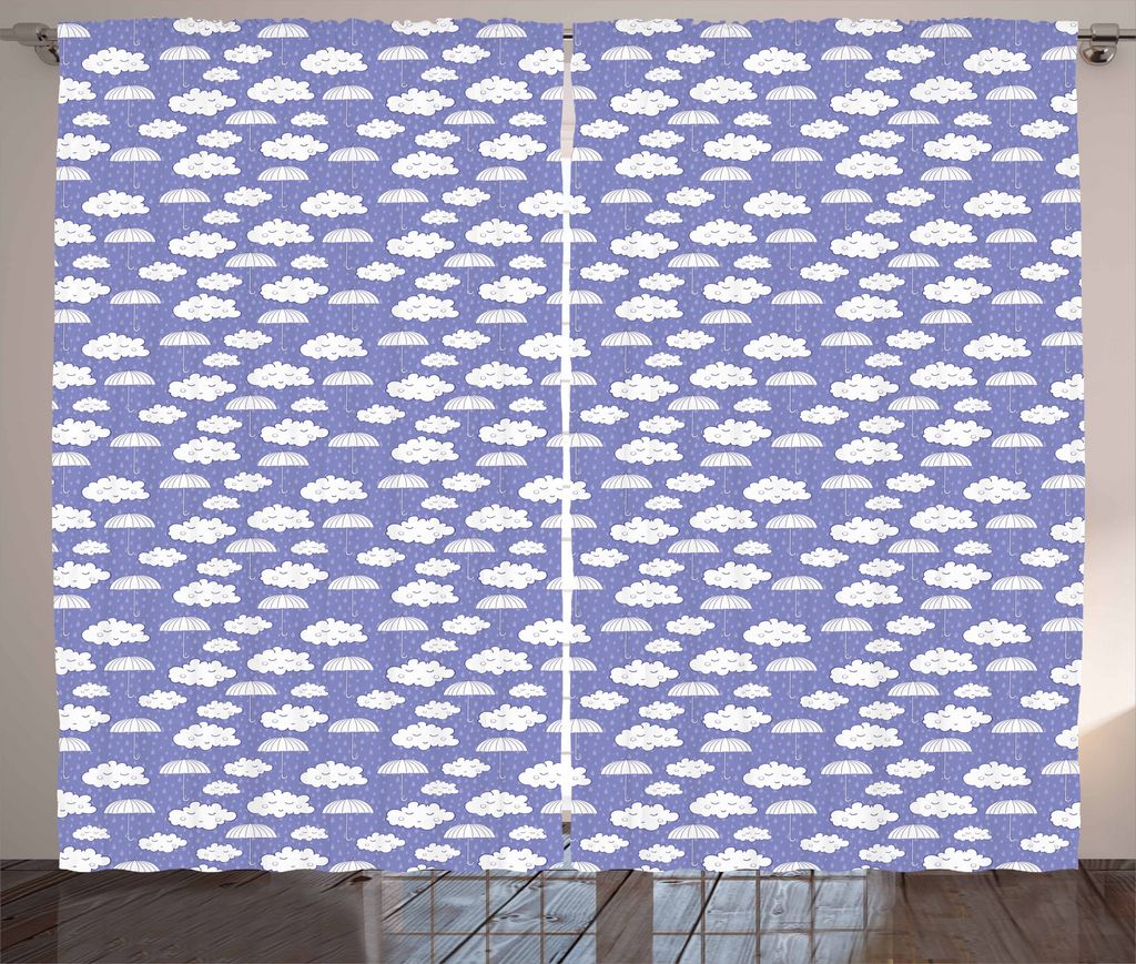 ABAKUHAUS Regen Rustikaler Gardine, Schlafen Wolken Regenschirme, Schlafzimmer Kräuselband Vorhang mit Schlaufen und Haken, 280 x 175 cm, Blau gra...