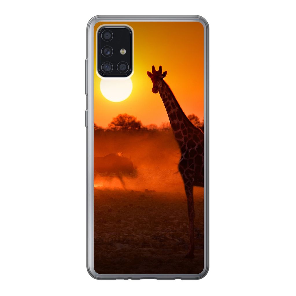 MuchoWow Handyhülle Schutzhülle Hülle für Samsung Galaxy A52 5G Giraffe - Sonne - Savanne Silikon Softcase Handy Hülle - Umschlag