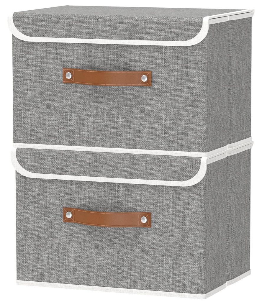 2-teilige Aufbewahrungsbox, Aufbewahrungskorb, Aufbewahrungsbox mit Deckel, Aufbewahrungswürfel aus Stoff mit Griff, Stauraum für Kleidung im Sch...