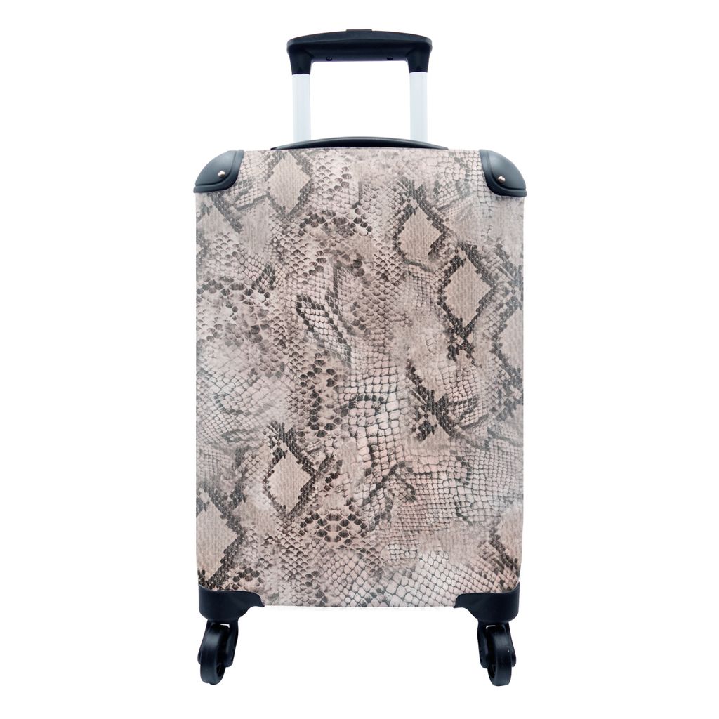 MuchoWow Koffer Handgepäck Trolley Rollkoffer Kleine Reisekoffer mit 4 Rollen - Schlangendruck - Schuppen - Grau - Cabin Size < 55x40x23 cm & 55...