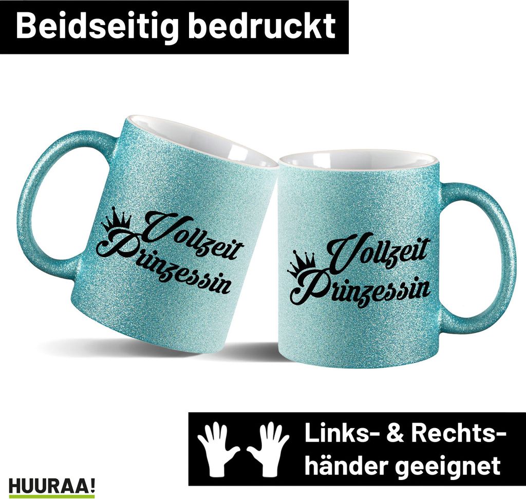 Huuraa Glitzertasse Vollzeit Prinzessin Krone 330ml Blau Keramik Kaffeebecher Geschenkidee