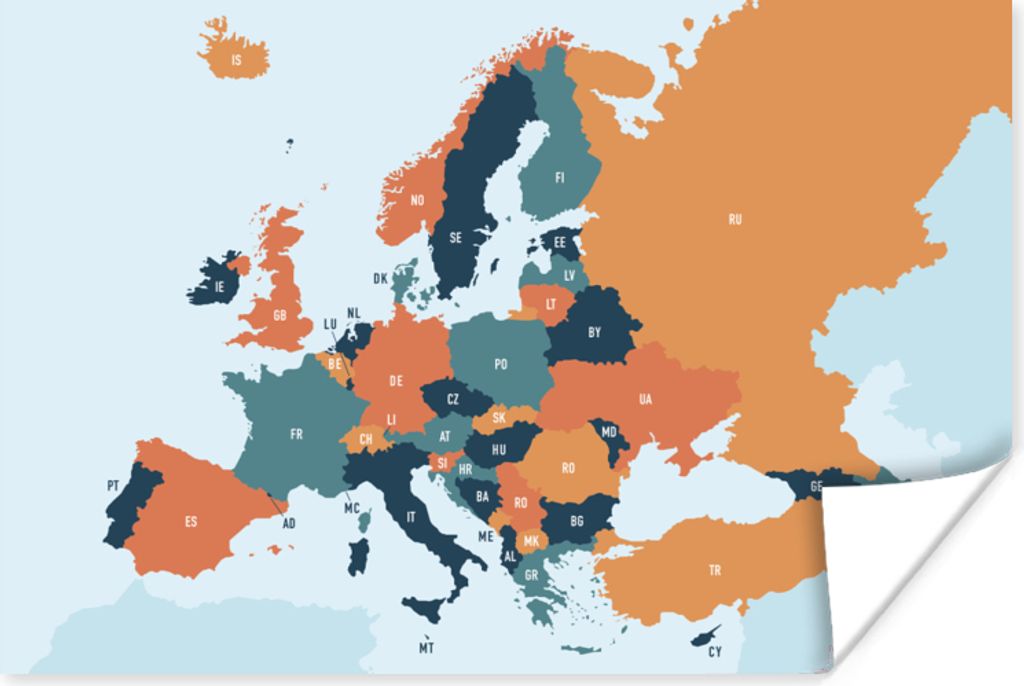 MuchoWow Poster Karte - Europa - Orange 30x20 cm - Plakate - Print