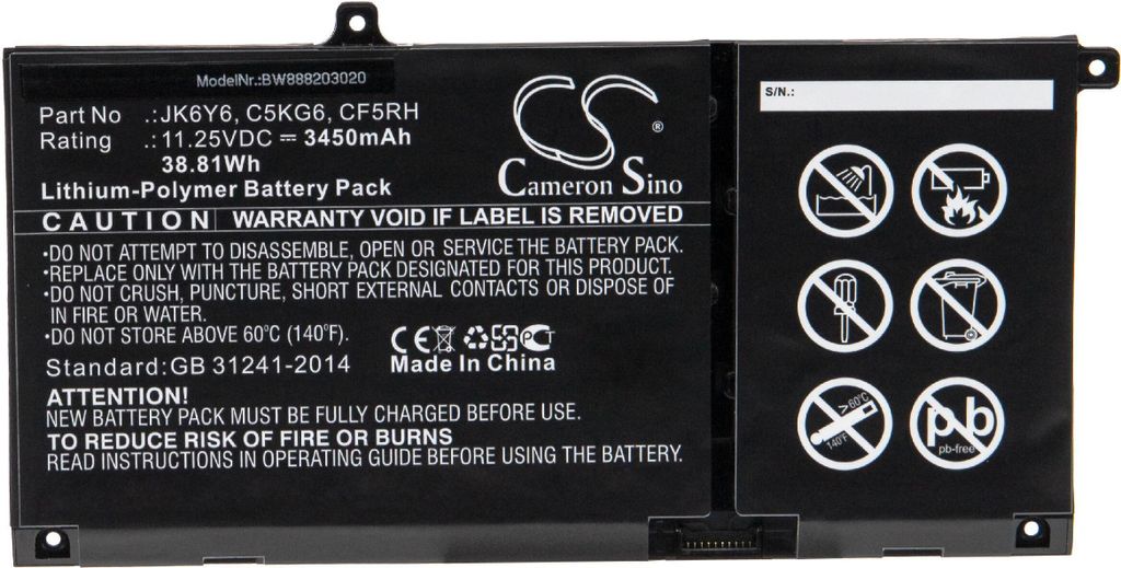 vhbw Akku kompatibel mit Dell Latitude 15 3510 Notebook (3450 mAh, 11,25 V, Li-Polymer)