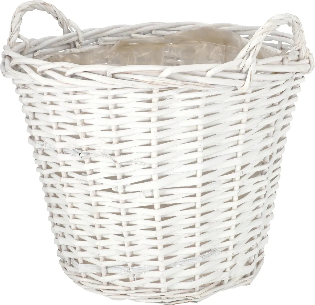 Panier Plante Intérieur Osier 38 cm Cache Pot Décoratif Blanc Rond