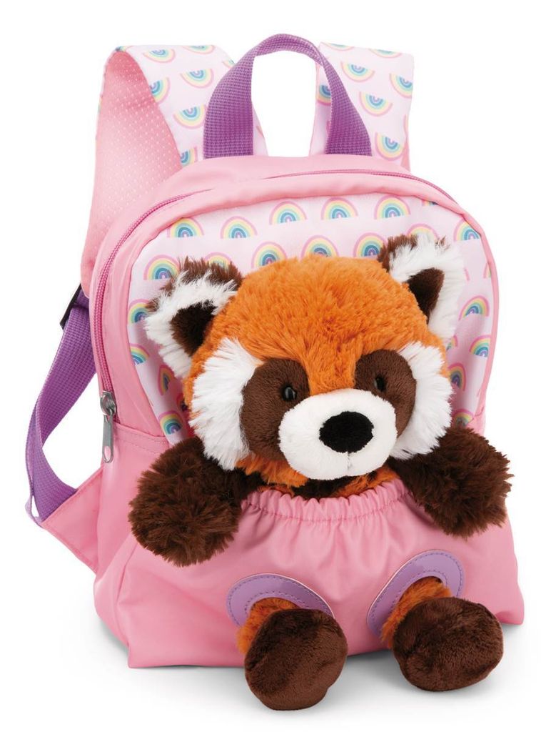 NICI Kinderrucksack rosa 2 in 1 mit Kuscheltier Roter Panda 25cm - Kindergartenrucksack Mädchen & Jungen - Weicher Rückenbereich & verstellbare G...