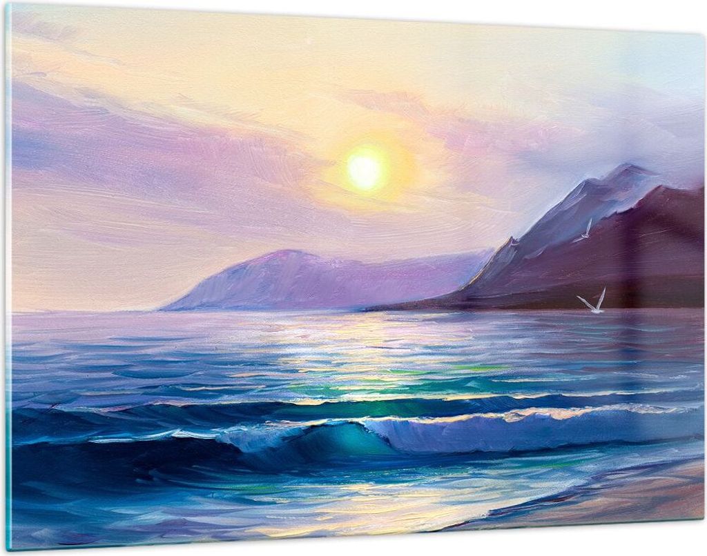 Bilder auf glas - Berge Meer Welle - 120x80cm - Glasbilder - Wandbilder - Kunstdruck - zum Aufhängen bereit - Wanddekoration aus Glas - Glas Bilde...