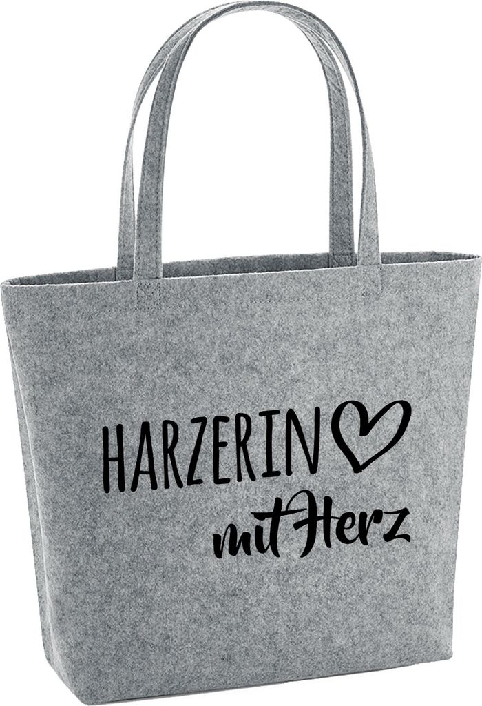 Huuraa Filzshopper Harzerin mit Herz 22 Liter Grey Melange Filztasche Geschenkidee