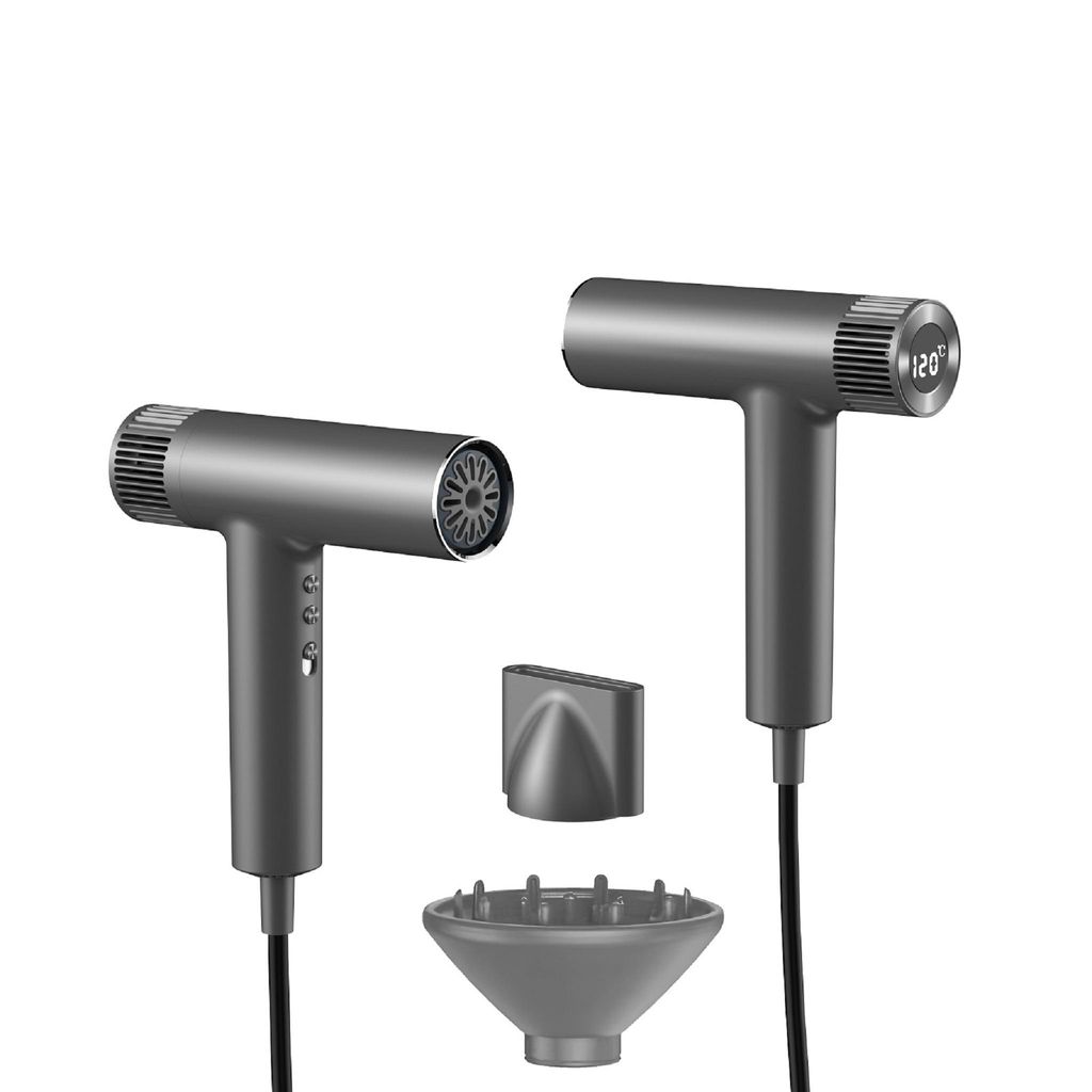 Haartrockner Ionen 1500W Schnelles Trocknen Fön 3 Heizstufen LED Anzeige Geräuscharm Superleicht Grau/Weiß