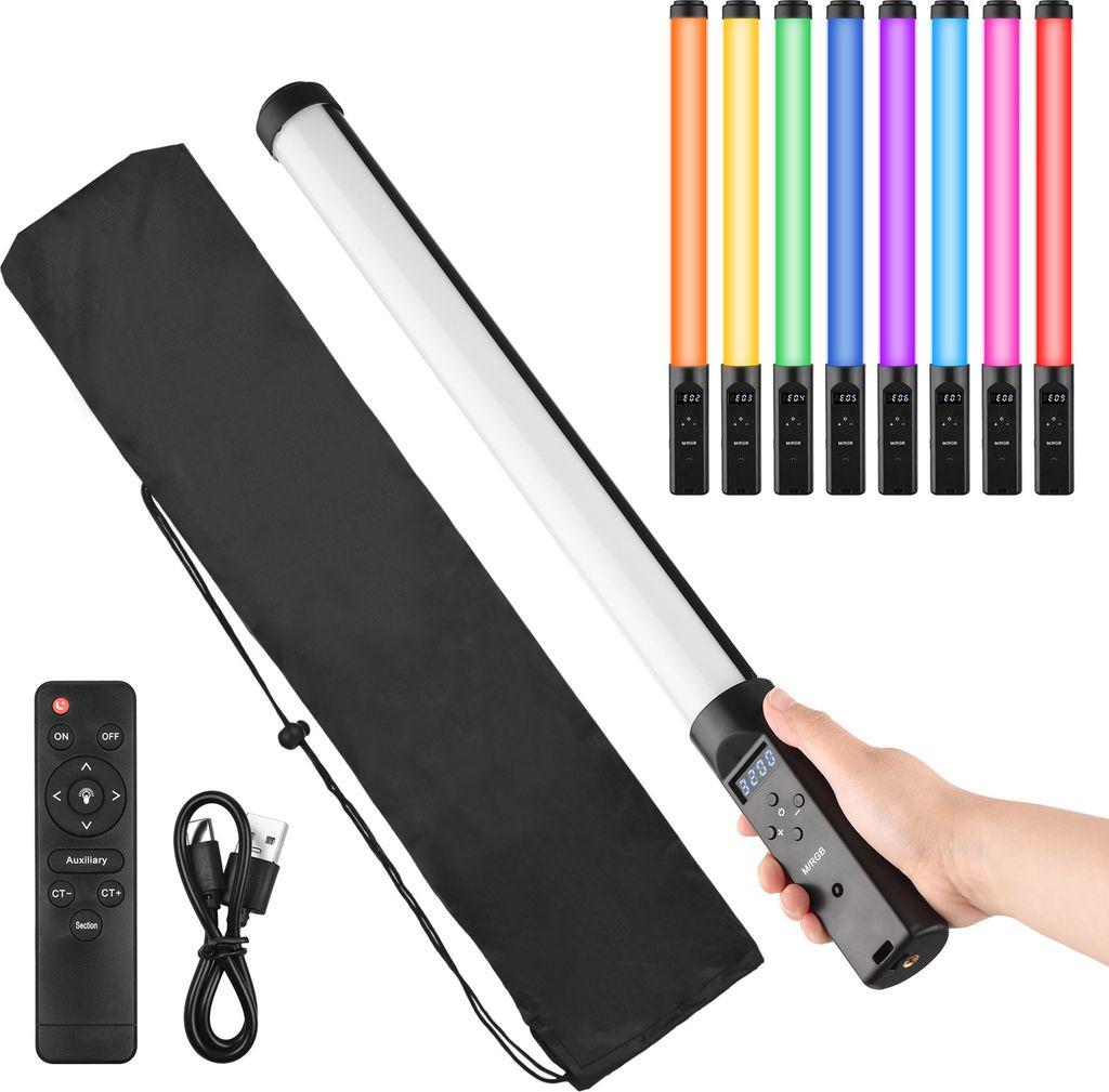 Handheld RGB Tube Light LED Video Light Wand 3200K-5500K Dimmbar 9 Bunte Lichteffekte Eingebauter Akku mit Fernbedienung fuer Vlog Live Streaming P...
