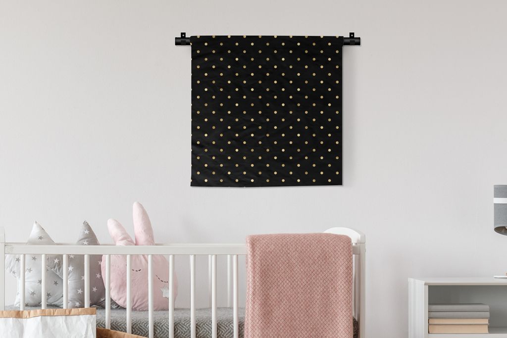 MuchoWow Wandteppich Wandbehang Muster - Tupfen - Gold - Schwarz 60x60 cm Tapisserie Dekoration Wandtuch - Dekorationen - Wand Decke