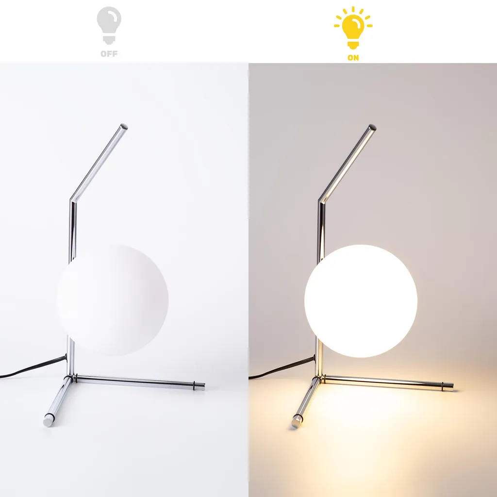 Lampada da Comodino Globo Vetro Bianco Ø15cm Base Cromo Moderna - 6