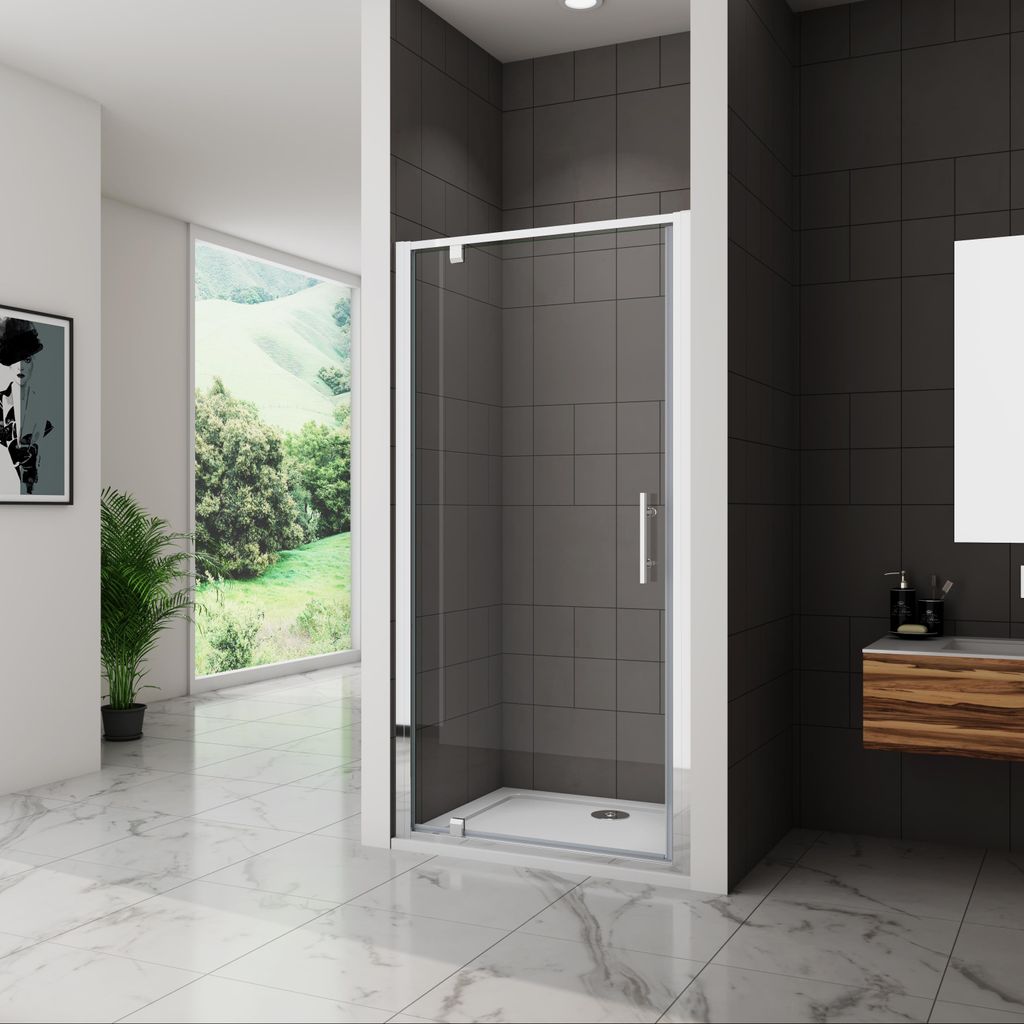 AICA Drehtür Schwenktür 80x185cm Nischentür 5mm ESG-Glas Produktbild 