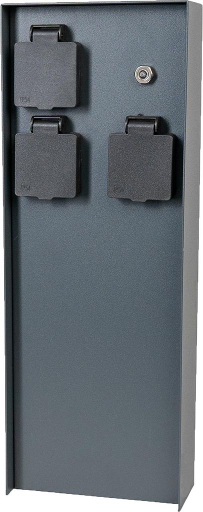 Grafner Edelstahl Design Gartensteckdose Dämmerungssensor, 3 Steckdosen, IP44, eckig, anthrazit, KEIN ROST – Pulverbeschichtung, Energiesäule M...