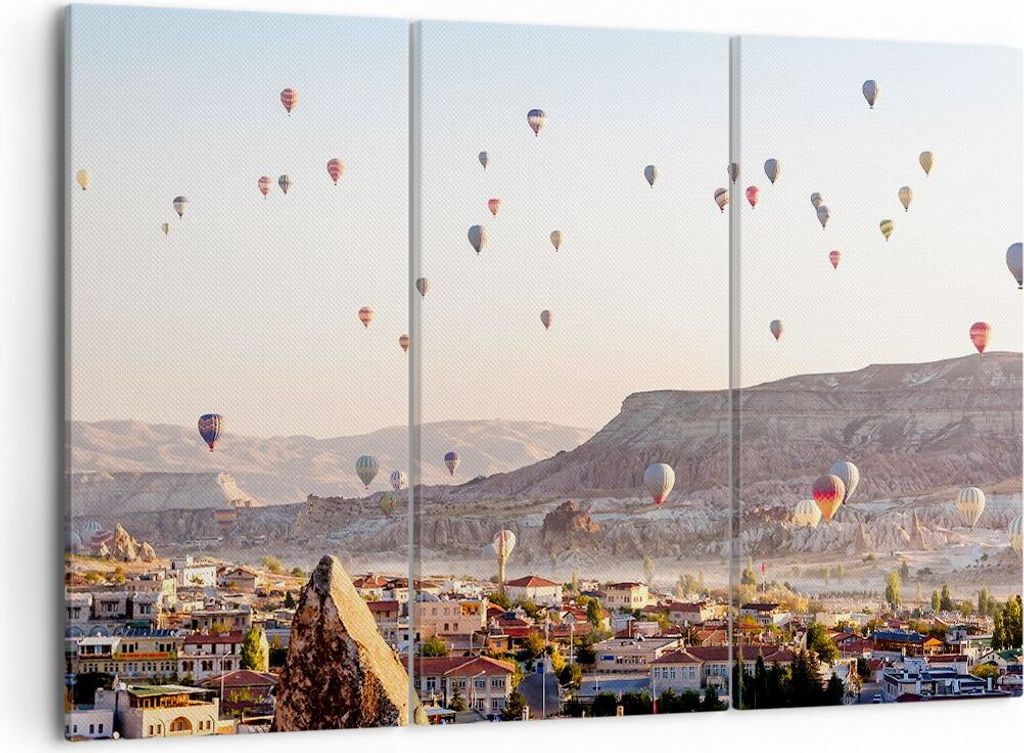 Bild auf Leinwand - Leinwandbild - Berge Ballon Flug - 105x70cm - Wand Bild - Wanddeko - Wandbilder - Leinwanddruck - Bilder - Kunstdruck - Wanddek...