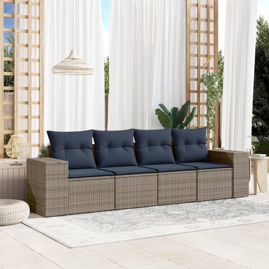 Maison Exclusive - 4-teiliges Gartensofa-Set mit Kissen, grau, Polyrattan