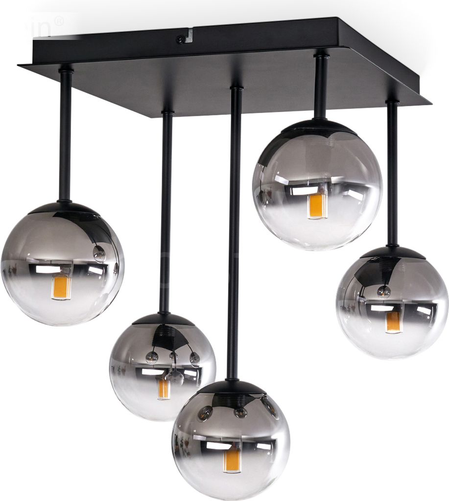 Isorella Deckenlampe aus Metall/Glas in Schwarz/Rauchfarben/Klar