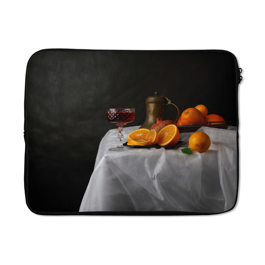 MuchoWow Laptop Hülle 15 Zoll Stilleben - Mandarinen - Wein Laptoptasche - Laptoptasche - Sleeve - Rundum-Schutz