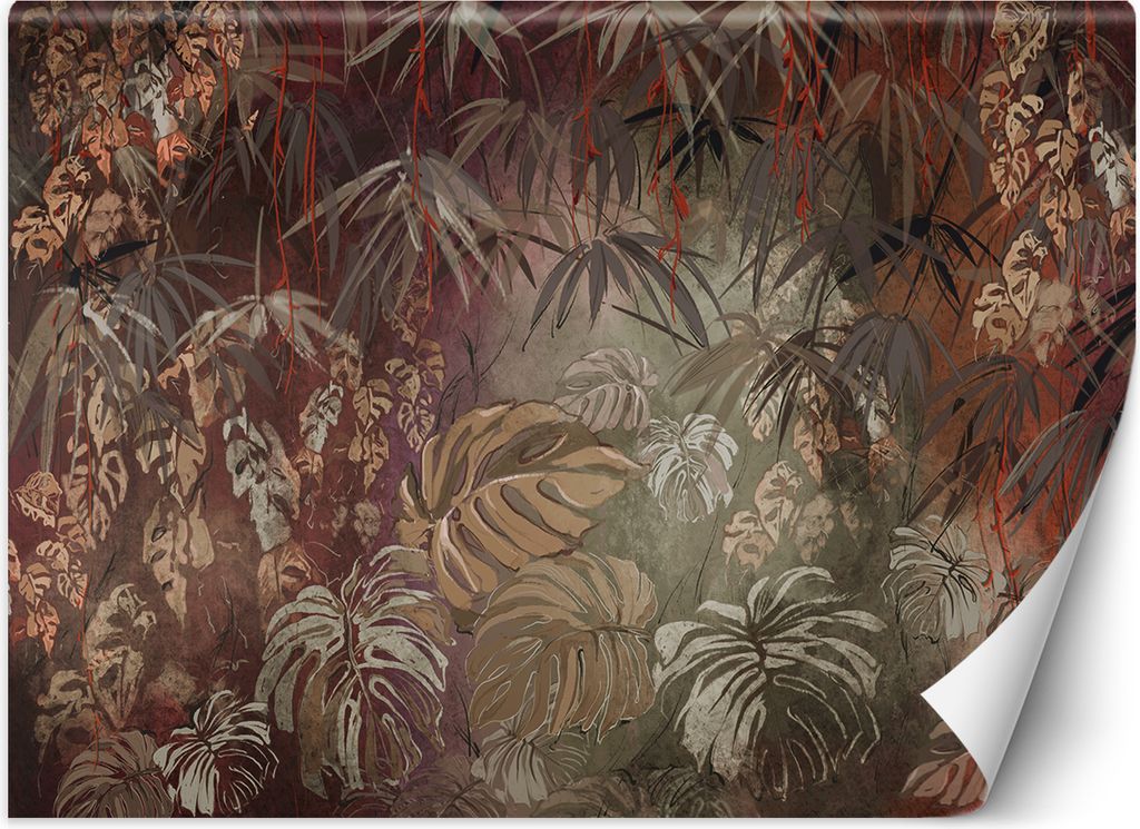 Vlies fototapete Tropische Dschungelblätter gemalt 250x175 cm Feeby Braun inkl. Kleber einfache Montage