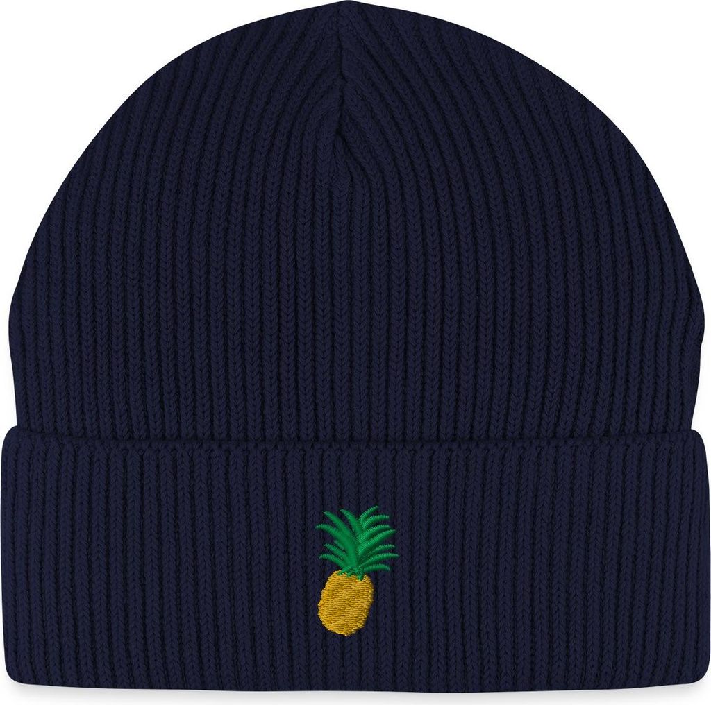 Spreadshirt Ananas Stickerei Fisherman Beanie Bio Mütze, One size, Navy