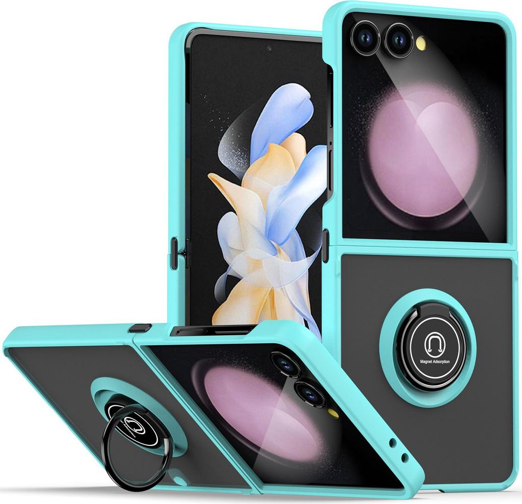 Hülle für Samsung Galaxy Z Flip 7 Matte Transluzent TPU Stoßfest Schutzhülle mit Ring Halter Ständer Hellblau