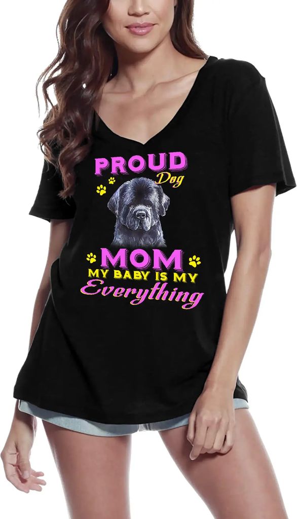 Damen Grafik T-Shirt V-Ausschnitt Stolzer Tag - Neufundländer Hundemama - mein Baby ist mein Ein und Alles – Proud Day - Newfoundland Dog Mom - My