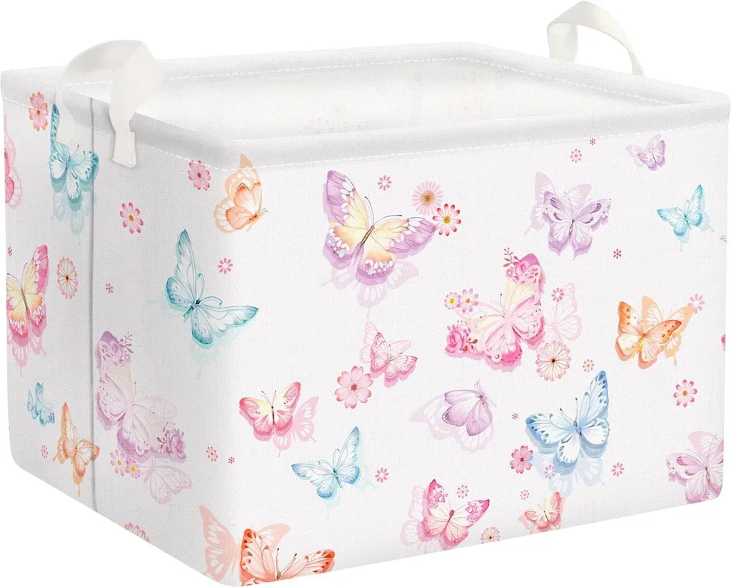 Panier en peluche papillon violet 36L avec poignée pliable pour jouets