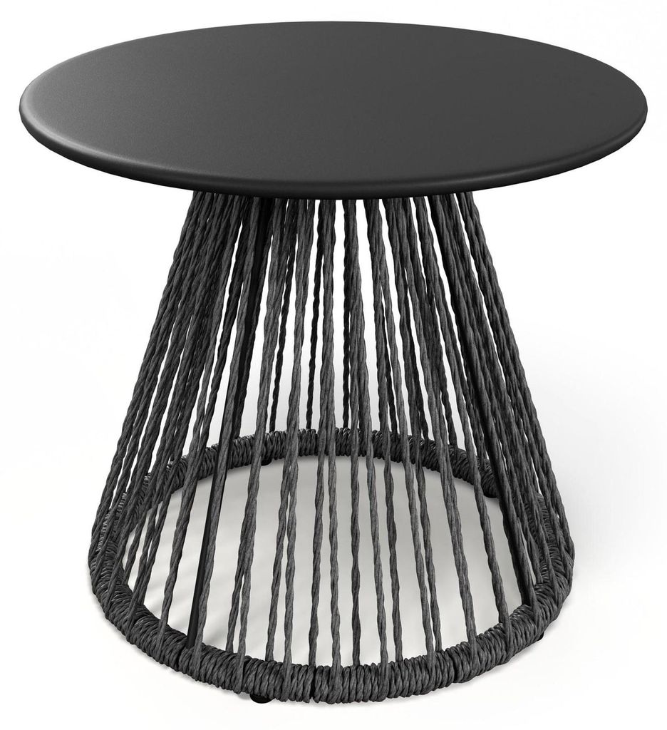di volio Beistelltisch CAPRIO - runder Outdoor Tisch aus Rattan für Balkon & Terrasse, wetterfest - schwarz