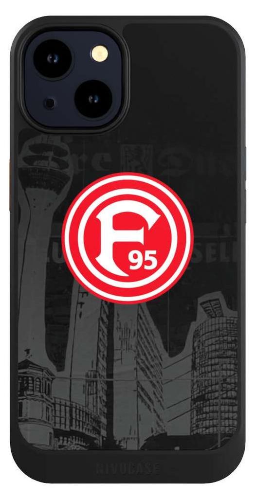 NIVOCASE Hülle für Apple iPhone 14 Handyhülle NIVOcore Case Schwarz Fortuna Düsseldorf Logo Offizielles Lizenzprodukt