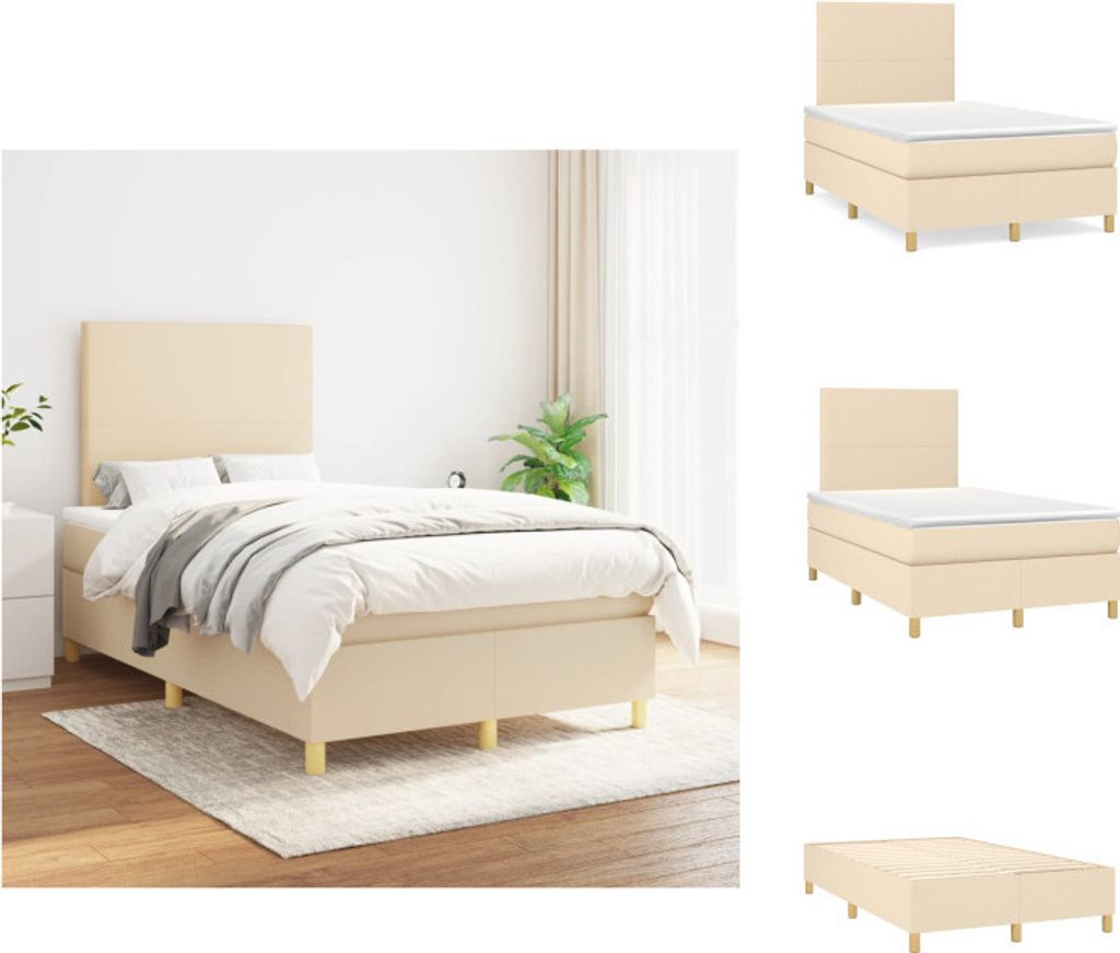vidaXL Boxspringbett mit Matratze Creme 120x200 cm Stoff - Betten & Bettgestelle