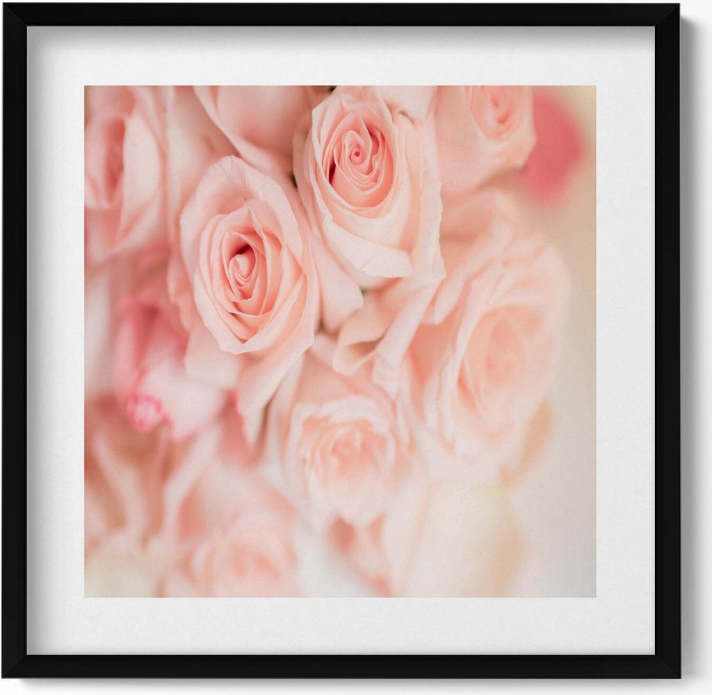 Romantischer Blumenstrauß aus Rosen– Wandbild mit Rahmen – Gerahmtes Bild – Wanddekoration – 50x50 cm – Schwarz Rahmen