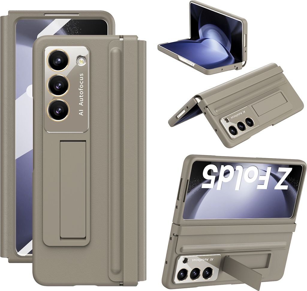 Schutzhülle für Samsung Galaxy Z Fold 5 Ledertaschen mit Lederscharnier, Displayschutz, Ständer Braun