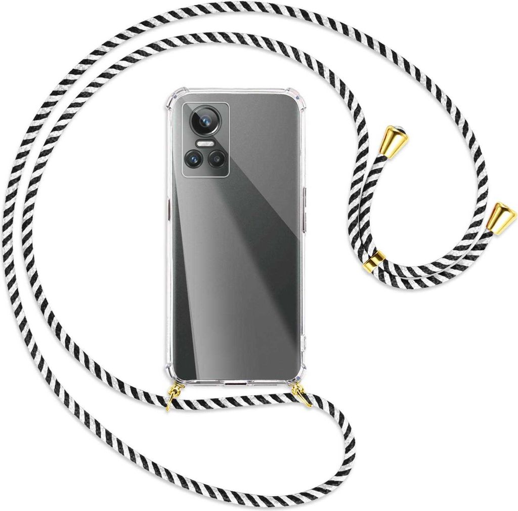Handykette Backcover-Schutzhülle mit Band (Metall goldfarben) für Realme GT Neo 3 - schwarz/weiß gestreift