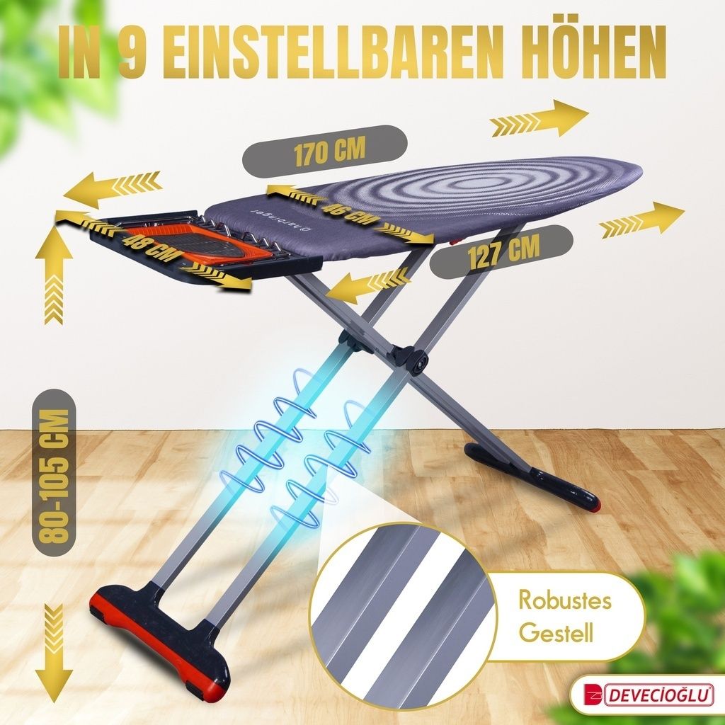 Produktbild von WUDLEP Bügelbrett Höhenverstellbar - 140x38cm, Faltbar, Extrabreit Für Dampfbügelstationen