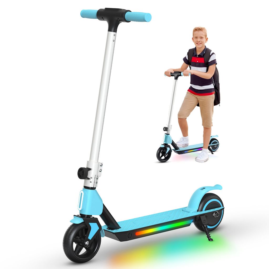 Elektroscooter S2 Blau Elektro Roller Für Kinder mit LED-Lichtern, Klappbar Elektroroller Für Kinder 6-12 Jahren, 130W, E Roller Kinder Geschenk
