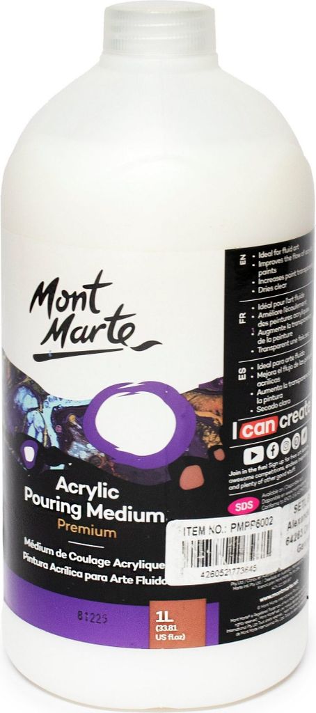 Mont Marte Bastelfarbe PREMIUM Pouring Medium, Acrylfarben Malmittel 1 Liter, Vermischbar & auf Acrylfarben perfekt abgestimmt, für flüssige Farben