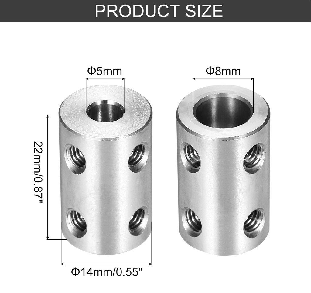 Starre Schraubenkupplung 5mm bis 8mm Wellenkupplung L22mm x D14mm Stahlverbindungsstš¹ck Kupplung Set fš¹r 3D-Drucker DIY-Encoder mit 8 Schraub...