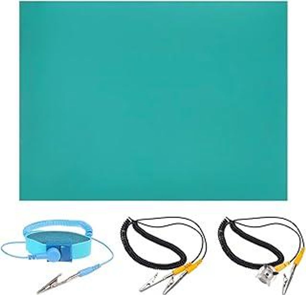 ESD Matte Set 40 x 30cm Anti Static Mat 15.7 x 11.8 Gummi Lötmatte Mit Antistatik Armband,Wärmeisolierung Werkbank Matte für Elektronik Reparatu...