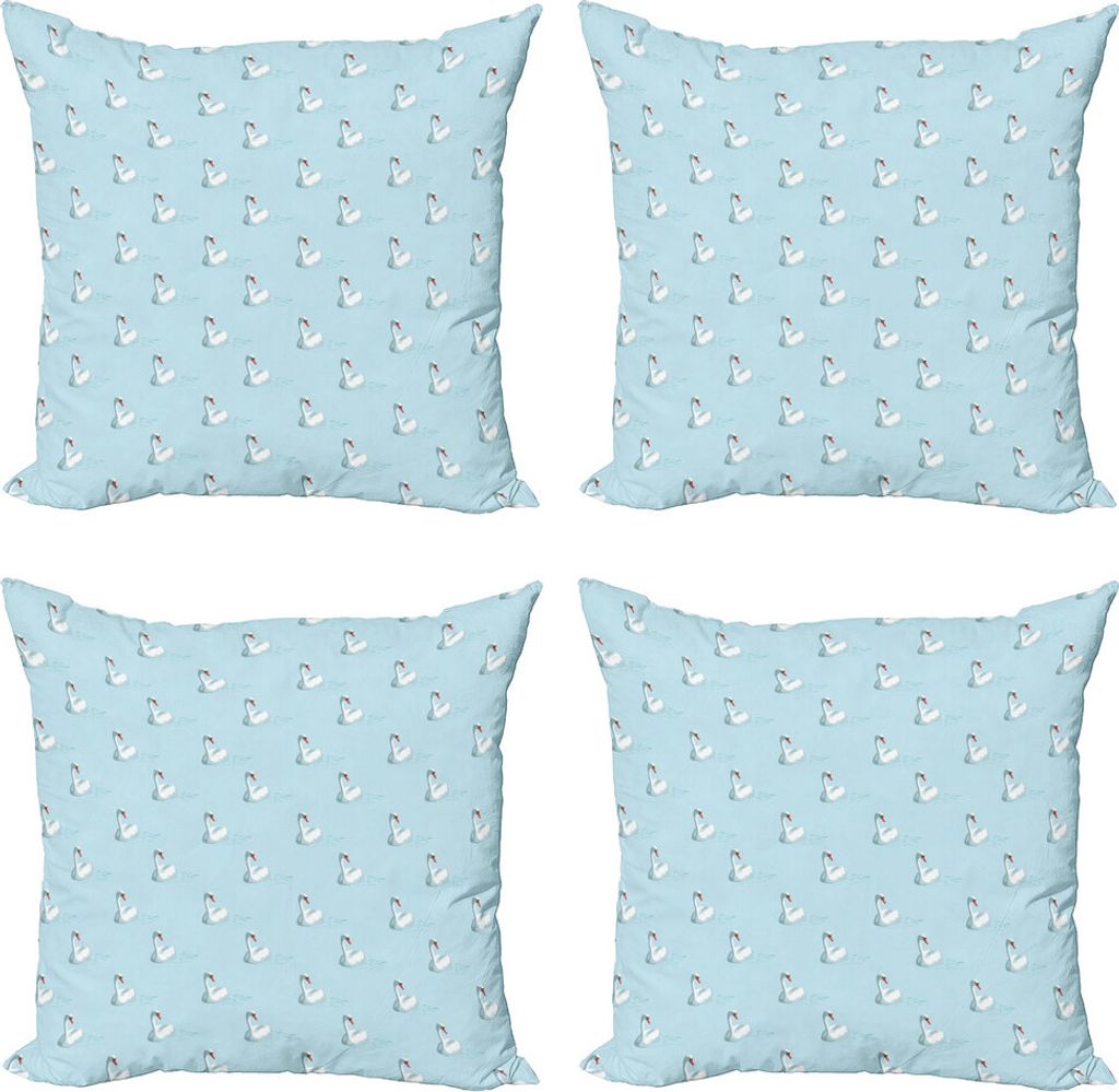 ABAKUHAUS Swans Kissenbezug Set (4 Stück), Wasservogel Pastell See Vogel, Moderner Doppelseitiger Digitaldruck, 50 cm x 50 cm, Pale Turquoise Verm...