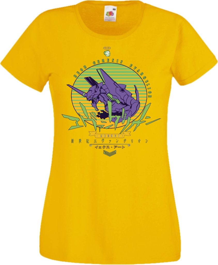Damen T-Shirt Manga Anime Neon Anime Genesis Manga Evangelion Eva Unit 01 Eva Unit, Lady XS / Gelb