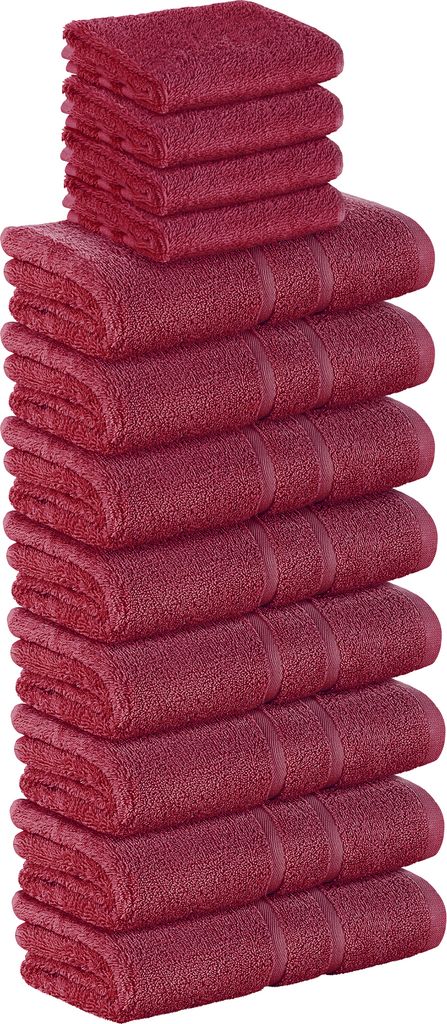 12 Stück SET Premium Frottee (4x Gästehandtücher und 8x Handtücher) in bordeaux in 500g/m² aus 100% Baumwolle