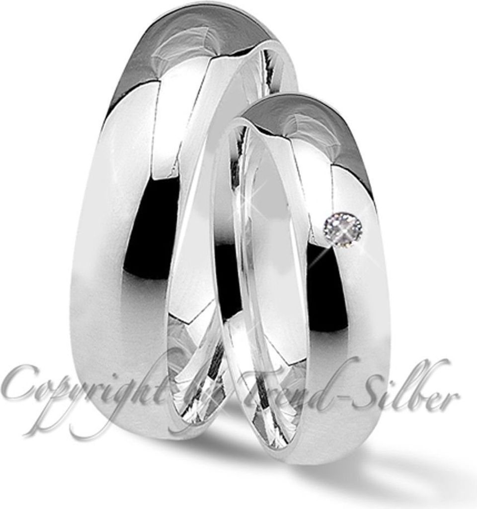 Partnerringe Für Sie Und Ihn Trauringe / Eheringe Aus 925 Silber – Mit 3 Zirkonia Steinen, Gravur Gratis, J64-3 Trauringe Sterlingsilber Mit Zirkonia