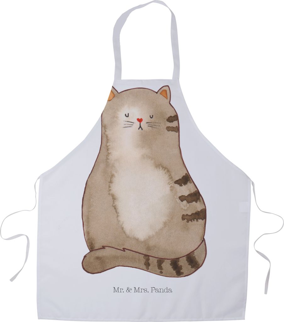 Mr. & Mrs. Panda Schürze Katze Sitzen - Weiß - Geschenk, Servierschürze, Grillschürze, Cat, Familie, Liebe, Küchenschürze, Flauschig, Küchen...