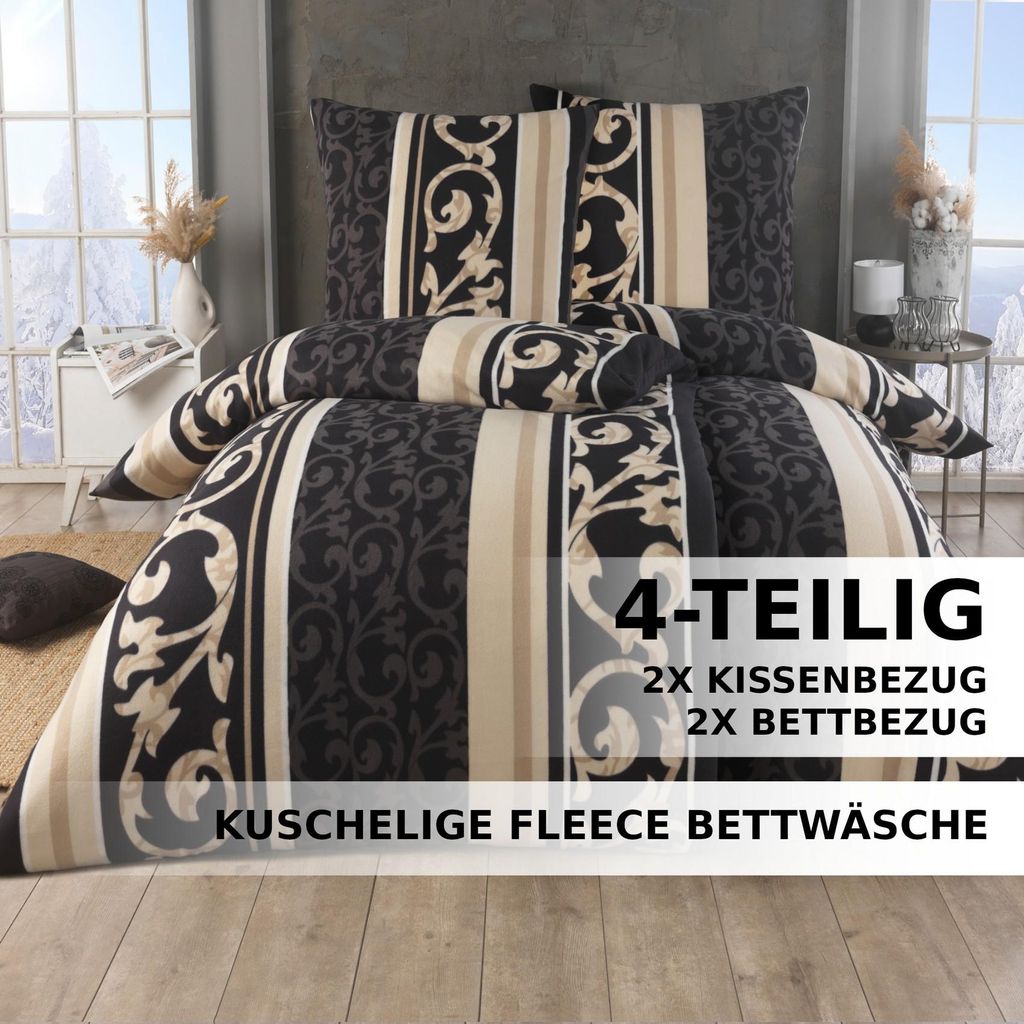 4 tlg Warme Microfaser Fleece Winter Bettwäsche 135x200 +