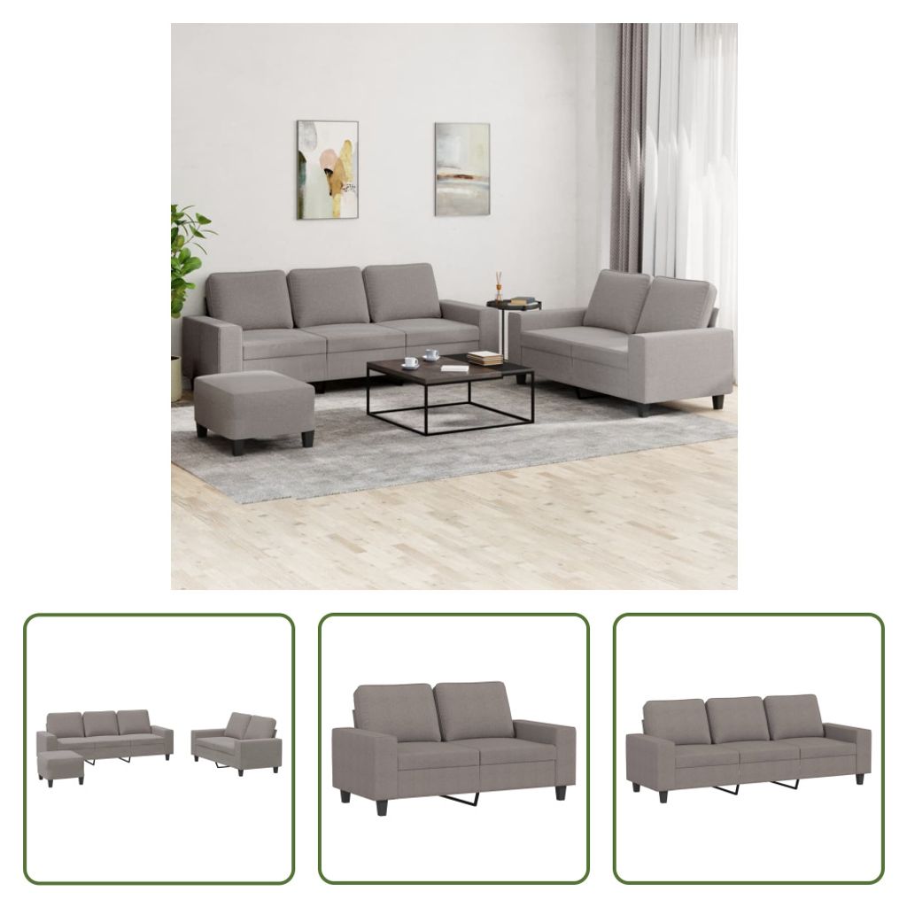 The Living Store 3-tlg. Sofagarnitur Taupe Stoff
