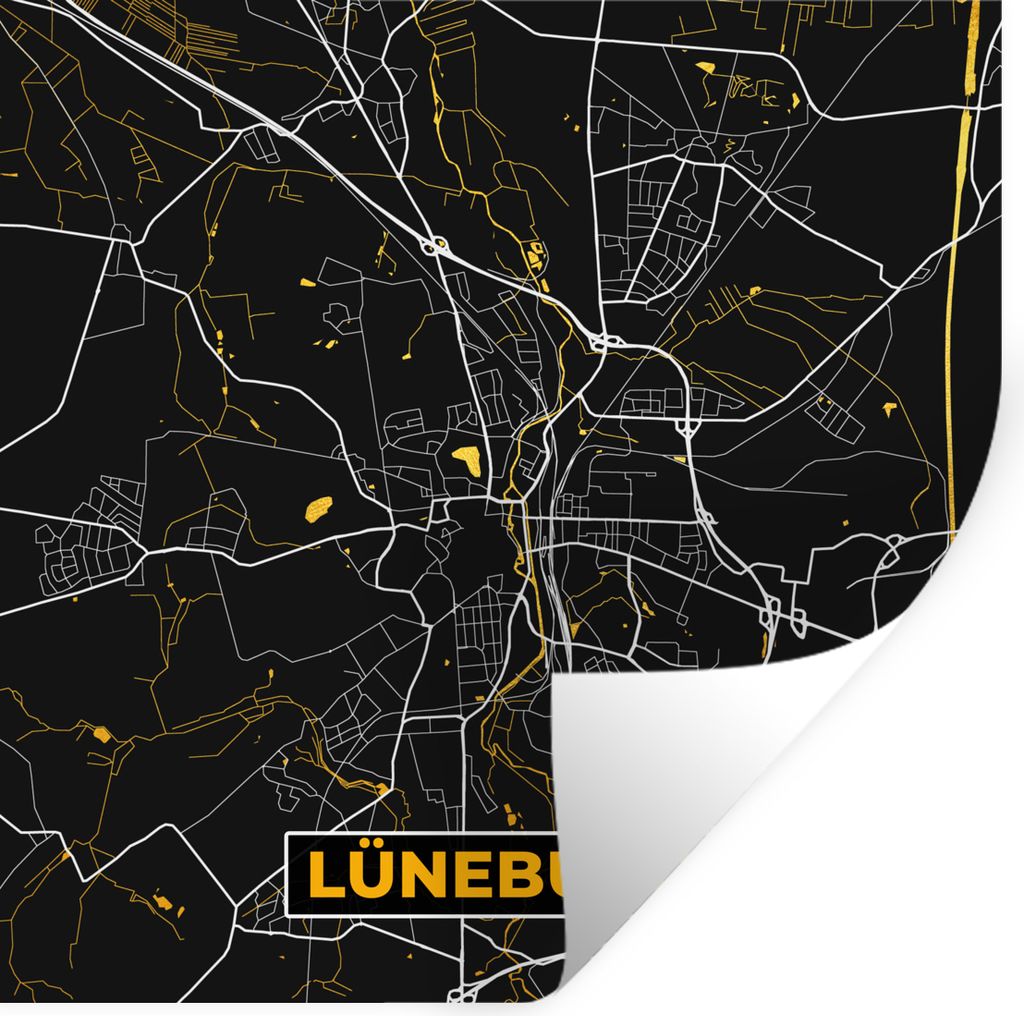MuchoWow Wandtattoo Wandsticker Wandaufkleber Karte - Lüneburg - Gold - Stadtplan - Deutschland 100x100 cm Selbstklebend und Repositionierbar - ...