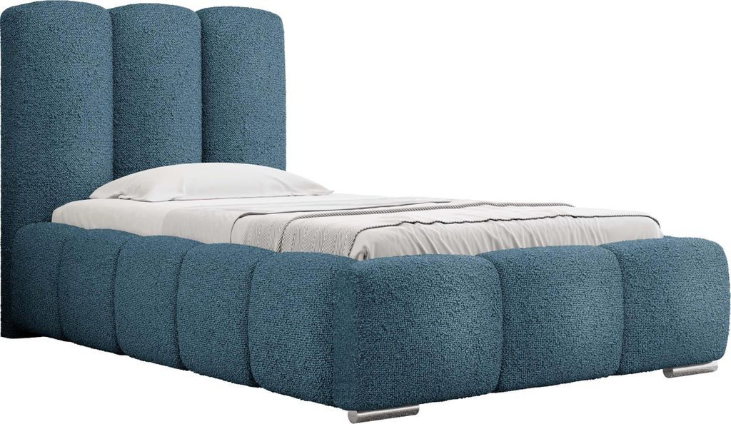 MIRJAN24 Polsterbett Wizko Boucle, Einzelbett mit Bettkasten, Leistenlattenrost aus Holz (Farbe: Abriamo 14, Größe: 90x200 cm)